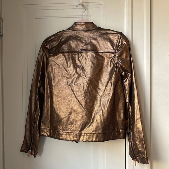NWT Seven for all Mankind Gold Metallic Jean Motorcycle Jacket - Picture 7 of 9